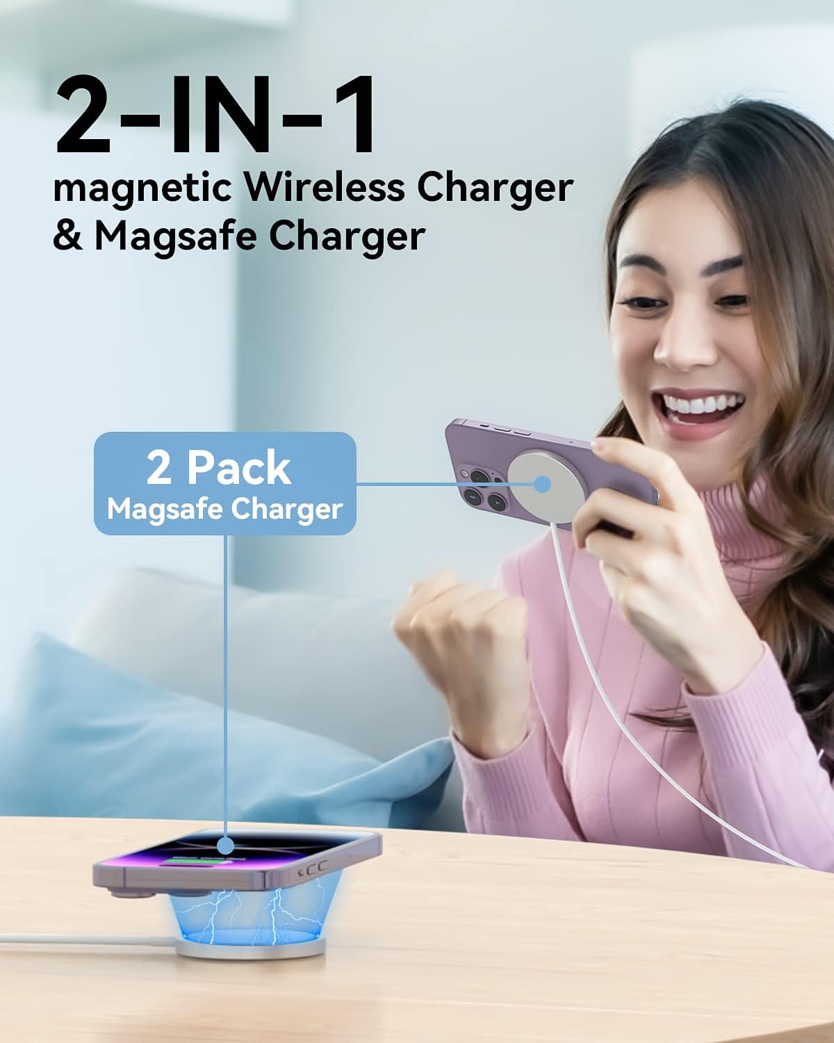 2 Pack Magnetic Wireless Charging Pads 15W Each