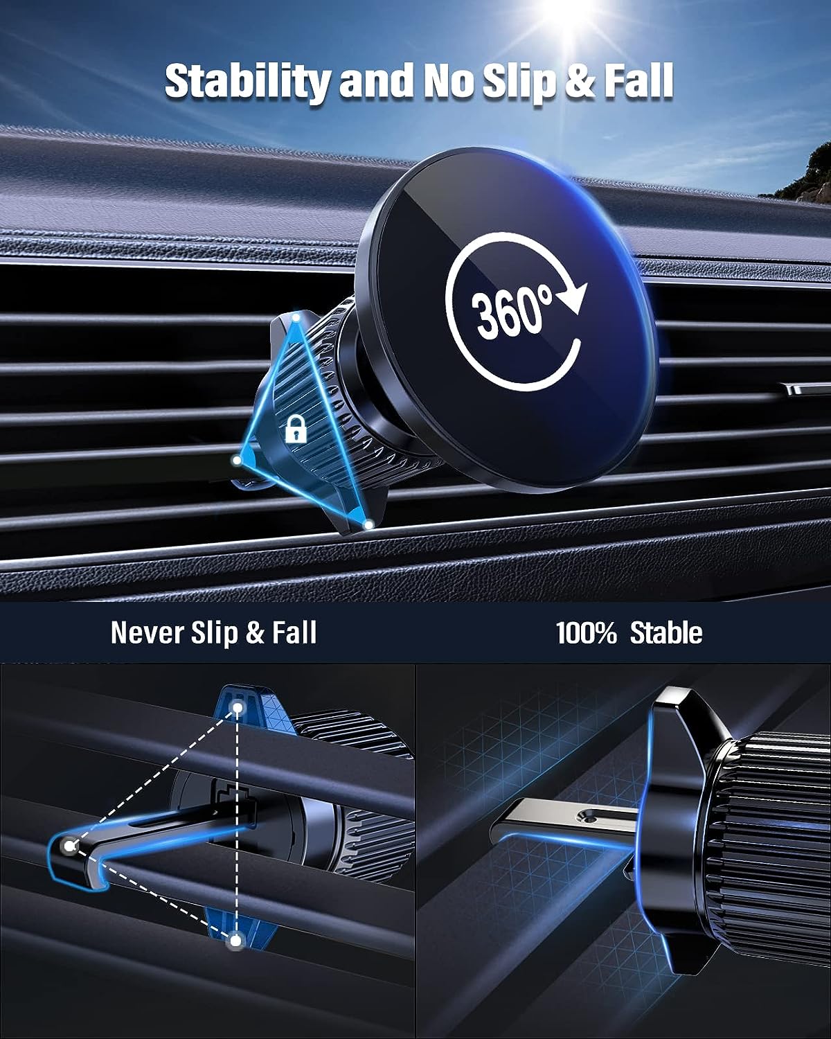 2 Pack Magnetic Car Mounts with 360° Rotation